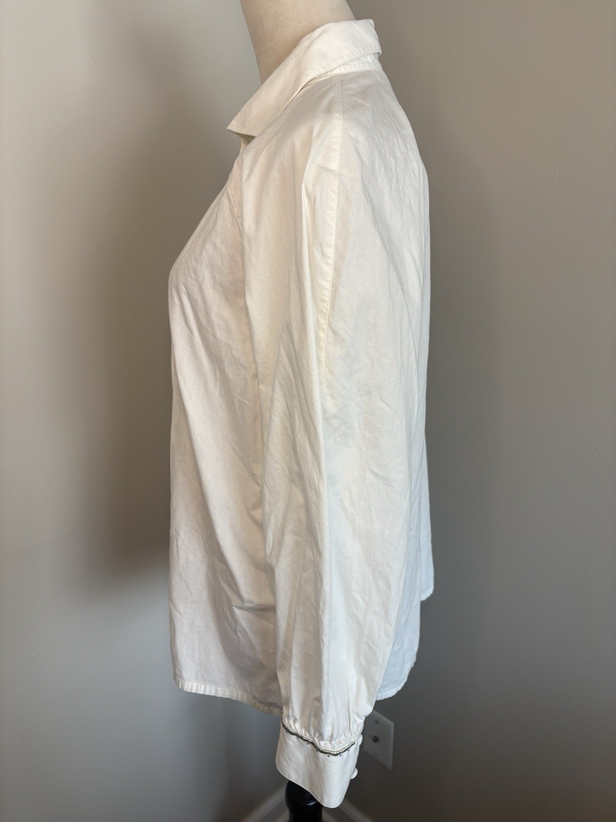 VTG 80s Julius Lang White Embroidered Trachten Folk Blouse Austrian Sz 42 Large