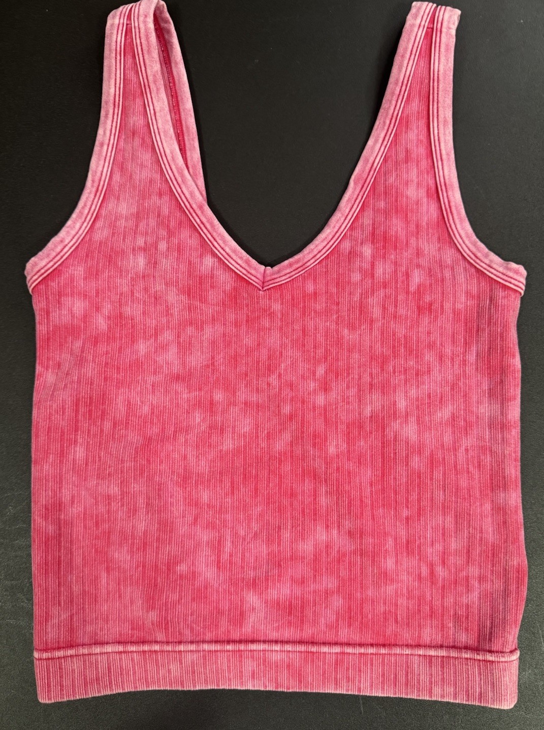 Zenana Pink Mineral Wash Ribbed Seamless Tank Top S/M V Neck Stretch Cami New