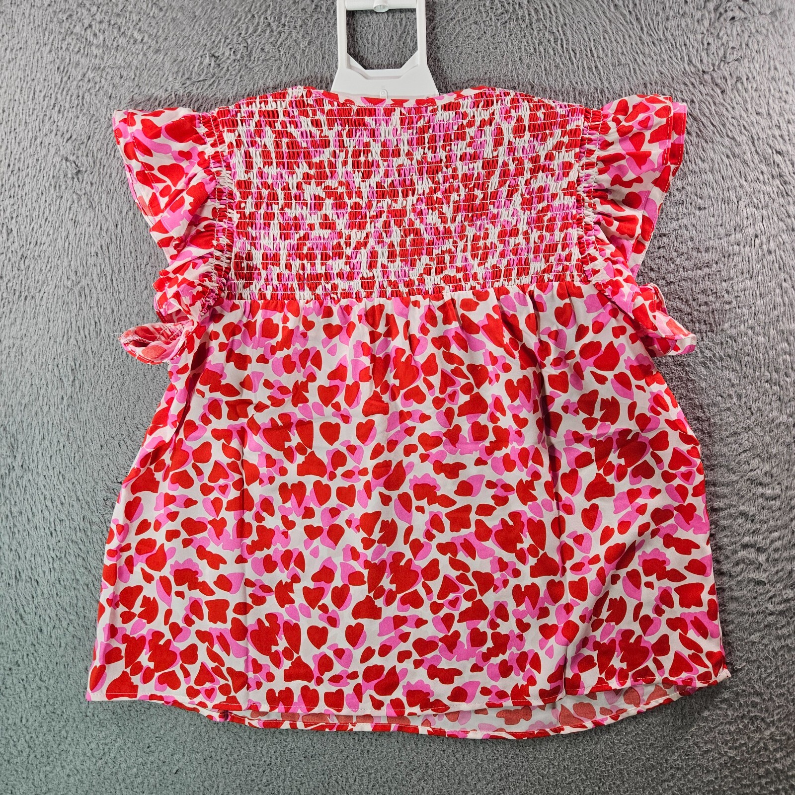 NWOT THML Top Women Small Heart Print Tassel Red Pink White Valentine