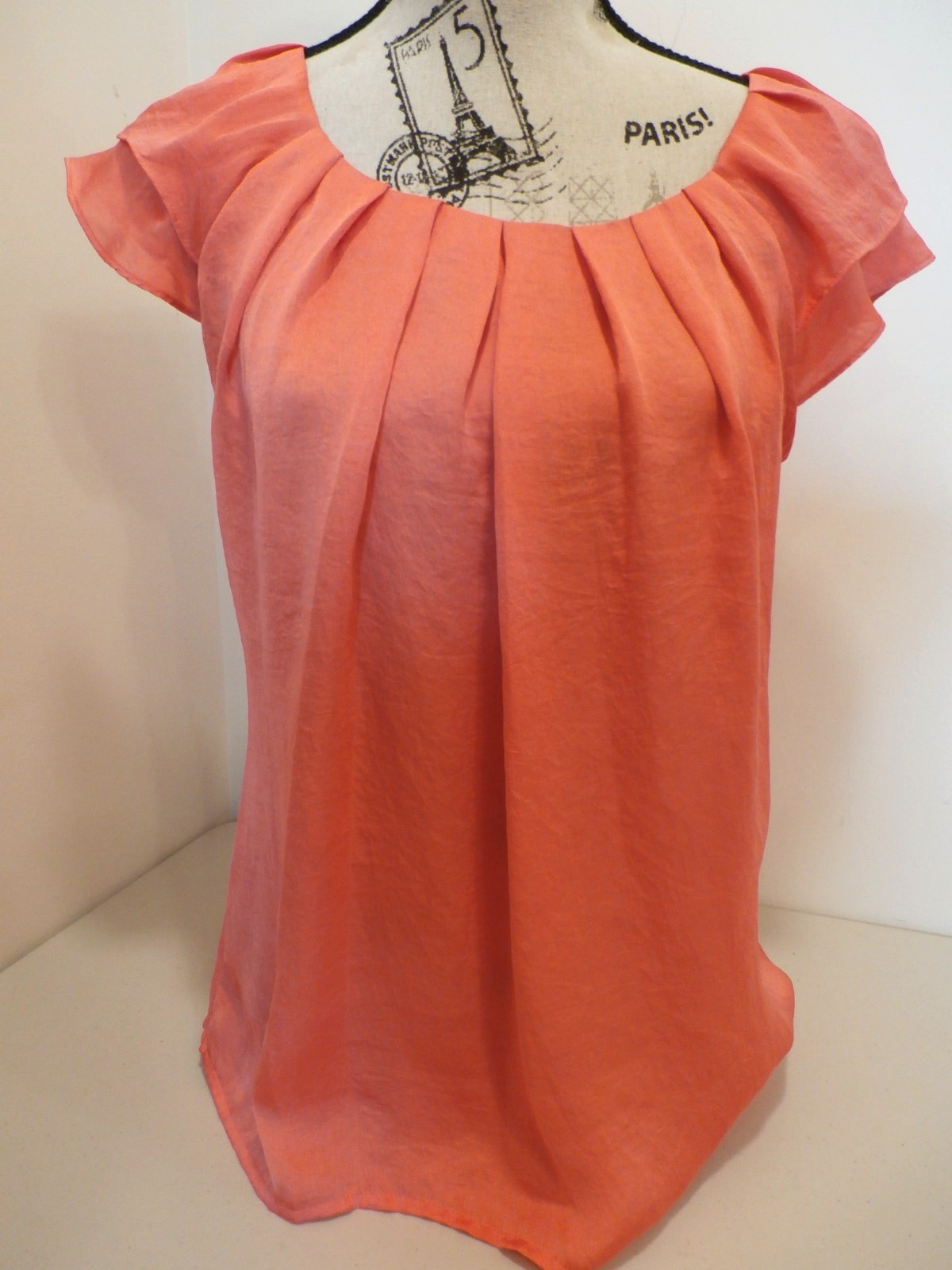 Violet & Claire Orange Top Double Ruffle Sleeves Pleated Front Scoop Neck Small