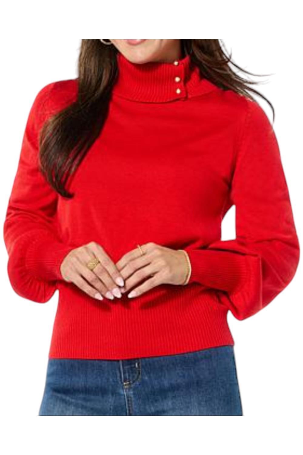 Christian Siriano Women’s Button Collar Turtleneck Sweater Red
