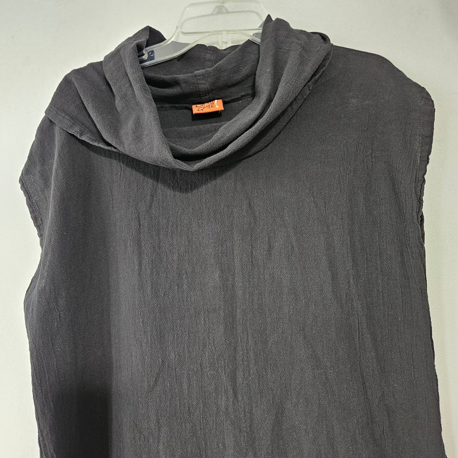 Oh My Gauze Top 2 Black Cowl Neck Asymmetrical Sleeveless Cotton Boho Minimalist