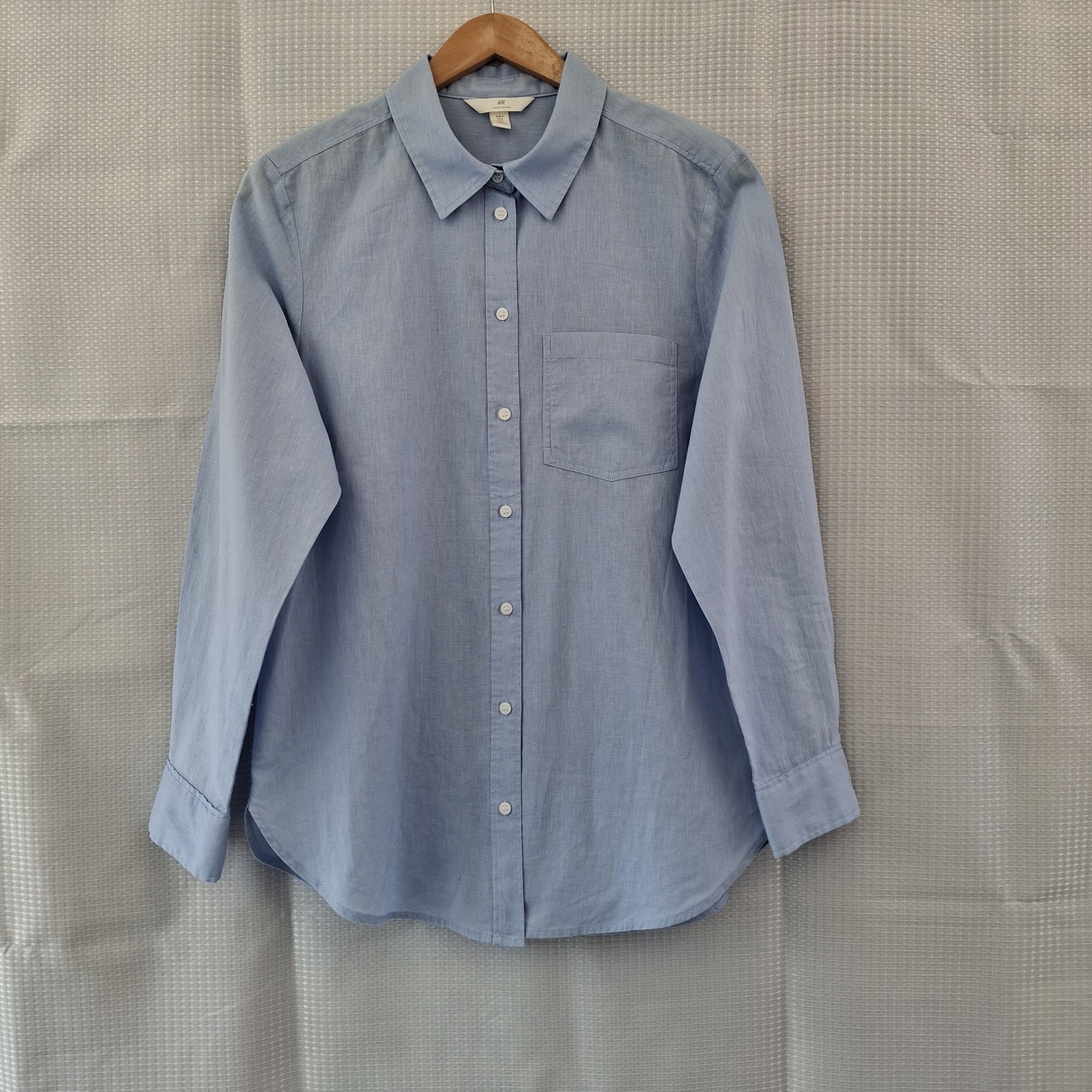 H&M Top Small Pale Blue Linen Cotton Blend Shirt Blouse Worn Once