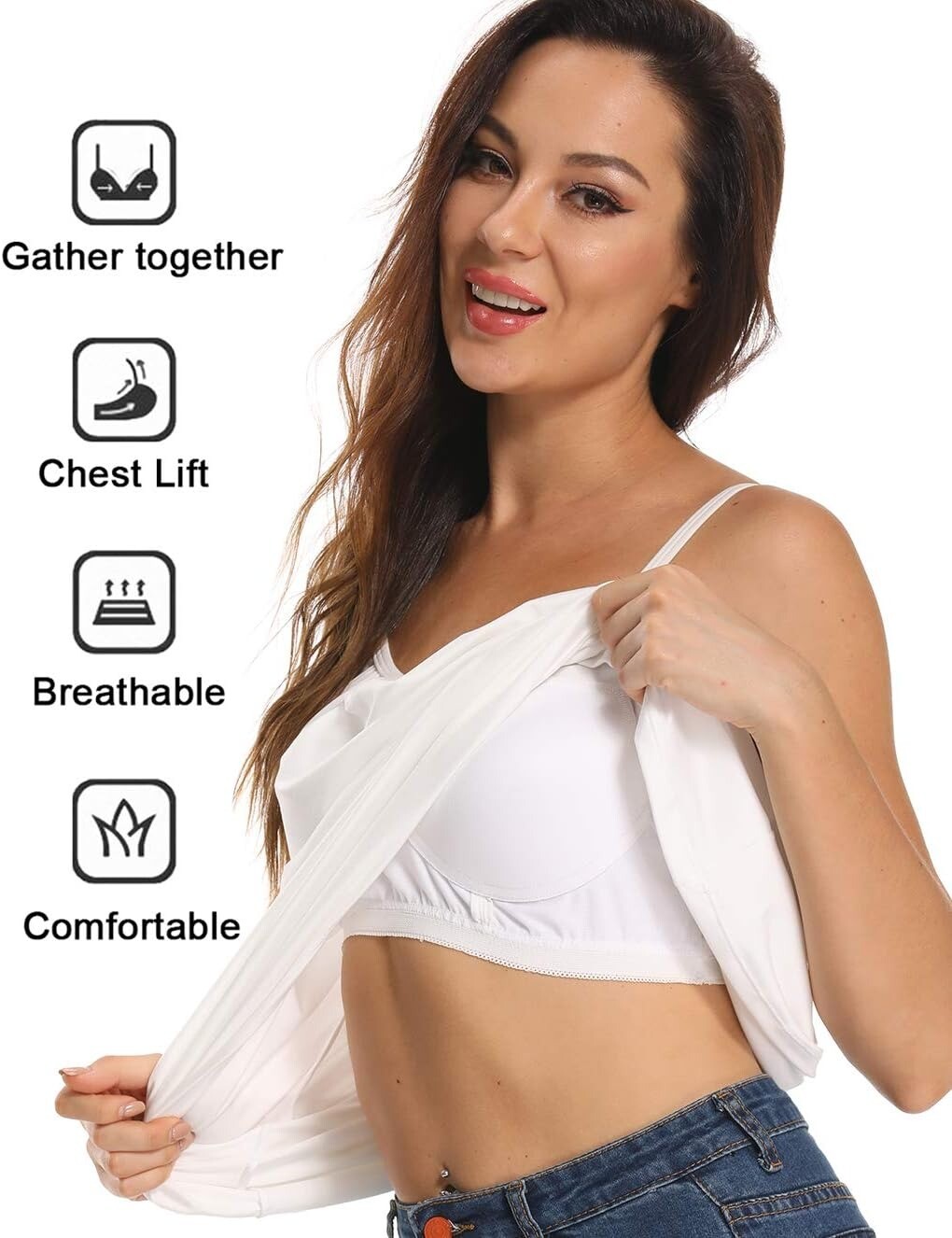 Womens Summer Camisole with Built in Bra Flowy Tank Top Loose Fit Padded Cami