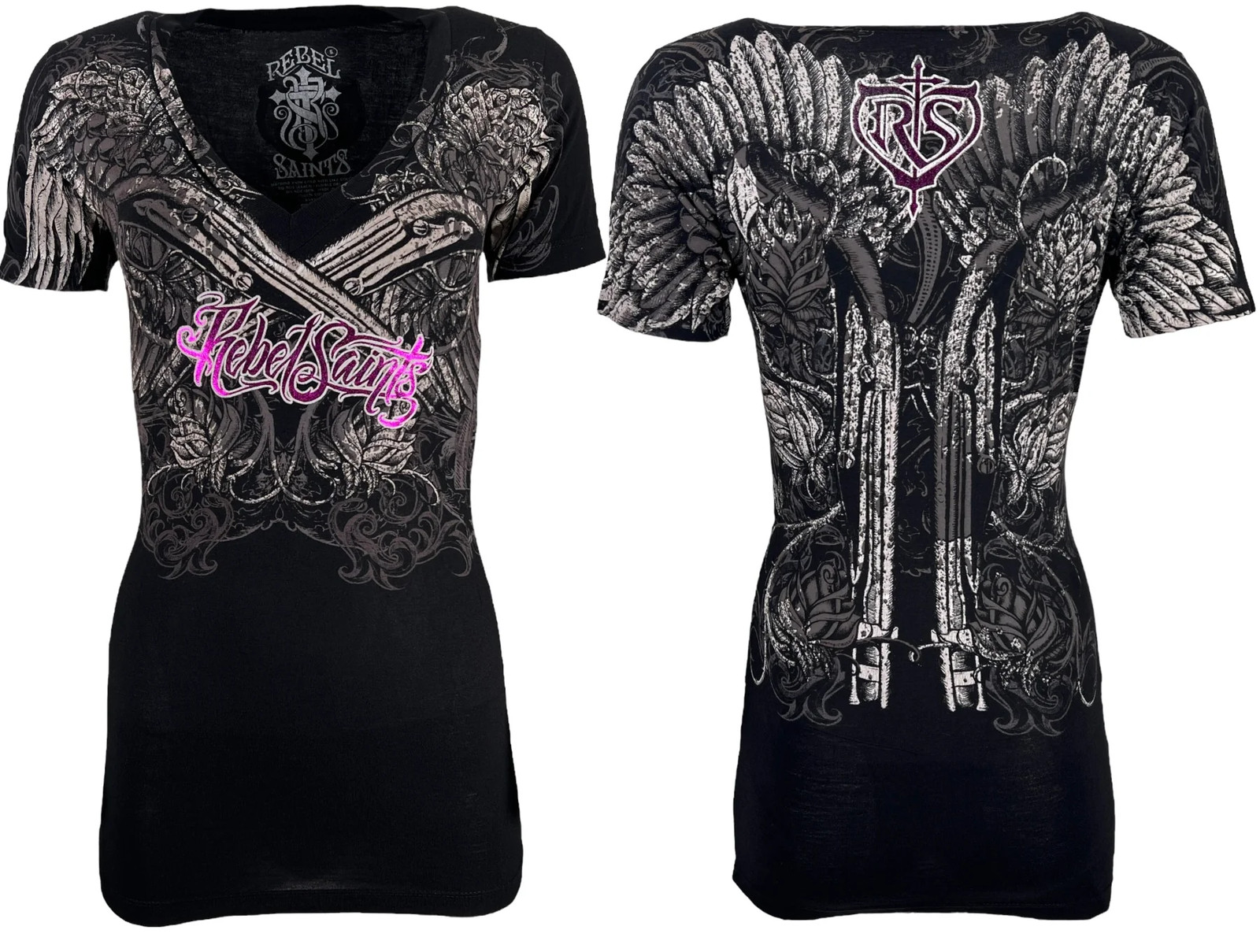 Rebel Saint by Affliction Women’s T-shirt Ravenous Biker Tattoo