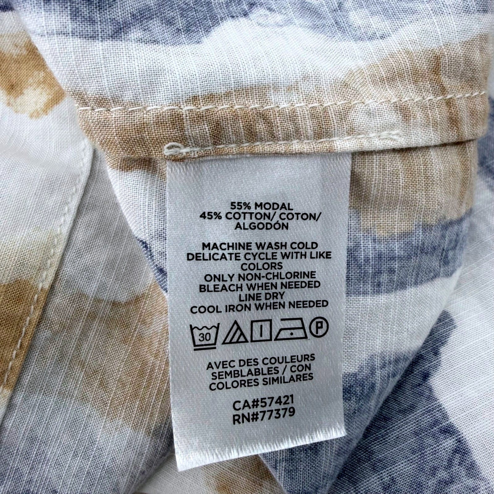 Ann Taylor Blue Tan Watercolor Stripe Modal Cotton Button Down Shirt/Jacket XL