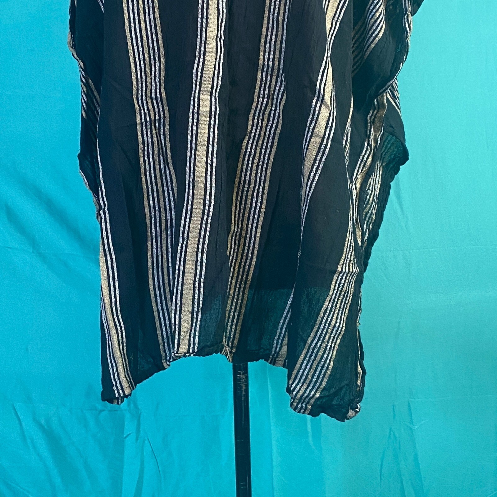 Accessory St New York Women Black Striped Cotton Poncho Top One Size Boho Gauze