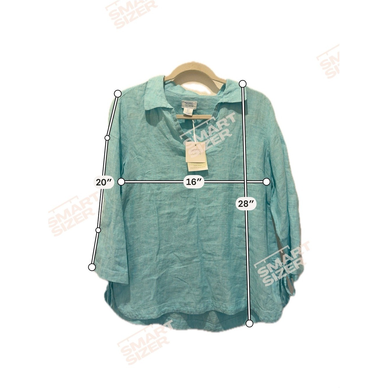 Sigrid Olsen V-Neck 100% Linen Women’s Tunic Top Size S Lagenlook Coastal