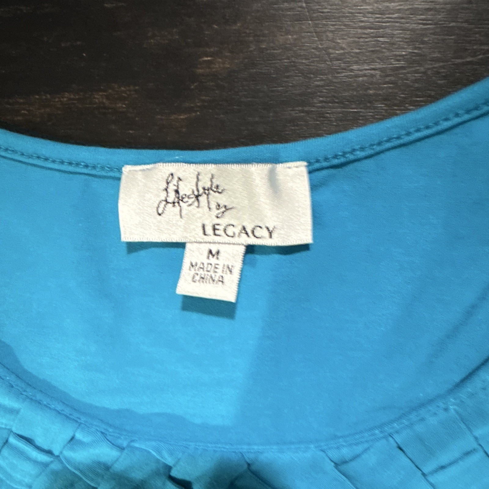 Lifestyle Legacy Women’s M Blue Solid Round Neck Smocked 3/4 Sleeve Blouse