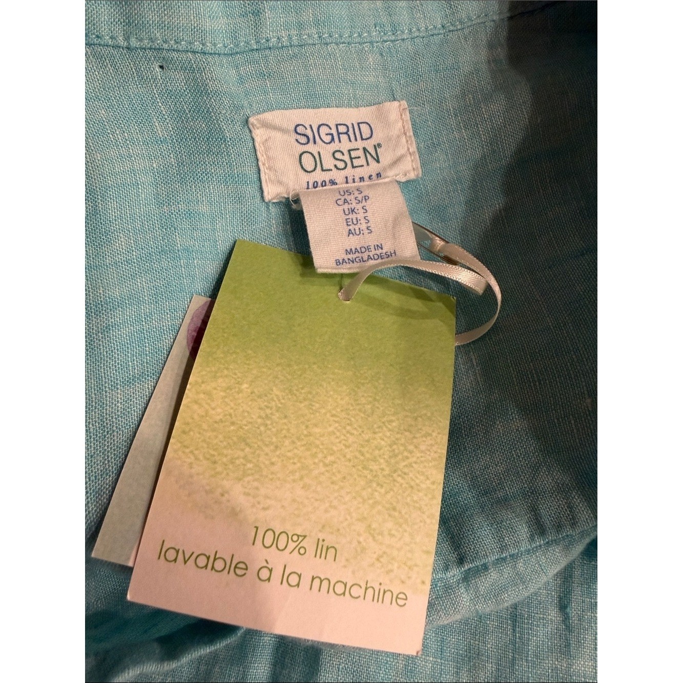 Sigrid Olsen V-Neck 100% Linen Women’s Tunic Top Size S Lagenlook Coastal