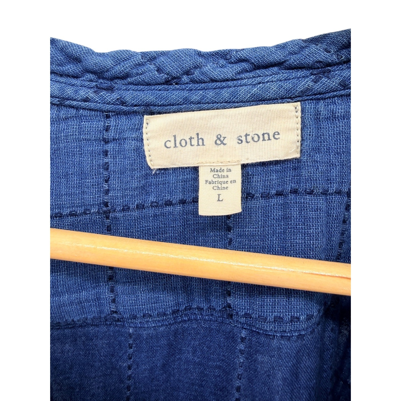 Cloth & Stone Blue Cotton Chambray Frayed Hem Denim Chambray Jean Shift Dress L