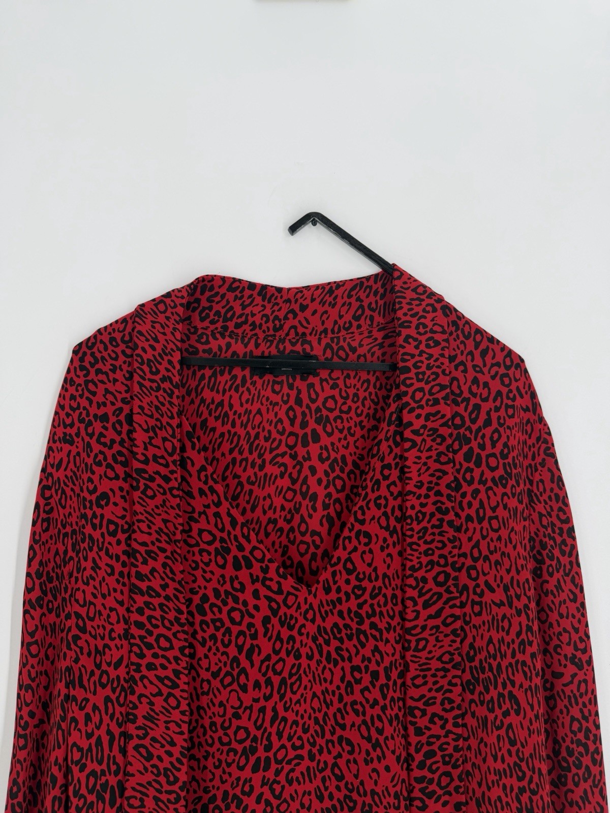 Amiri Scarf Red Leopard 100% Silk Neck Tie Long Sleeve Blouse Top Size Small