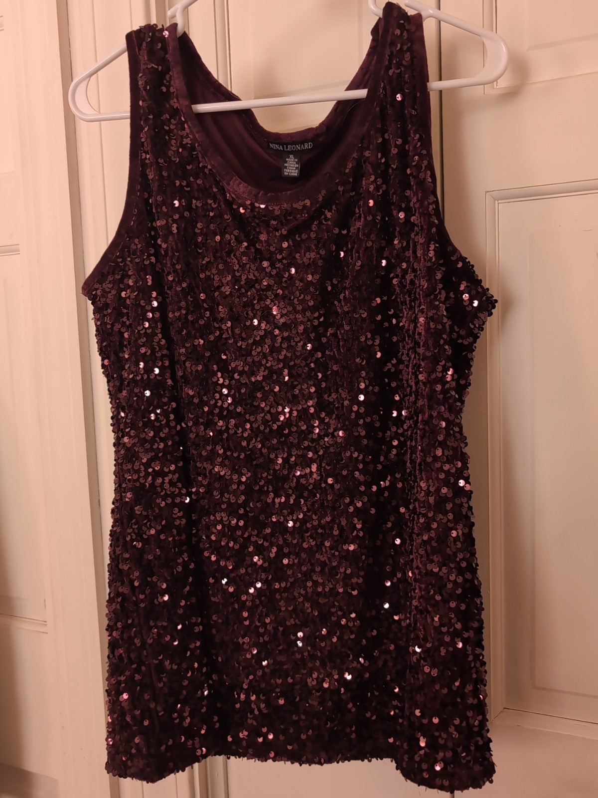 Nina Leonard Lined Sequin Tank Top Wine NWOT XL
