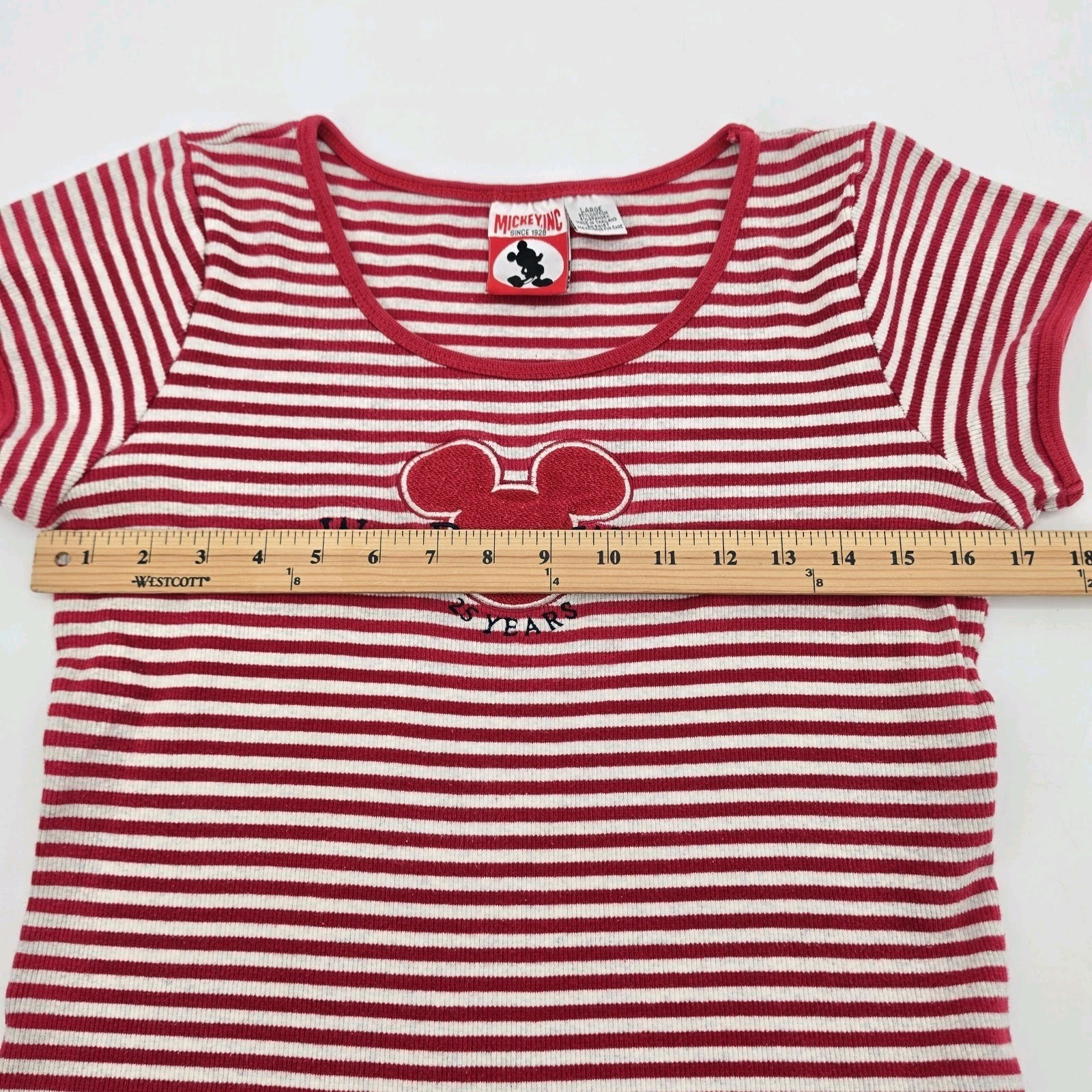 Vintage Walt Disney World 25 Years Shirt Women’s Size Large Red Gray Ribbed