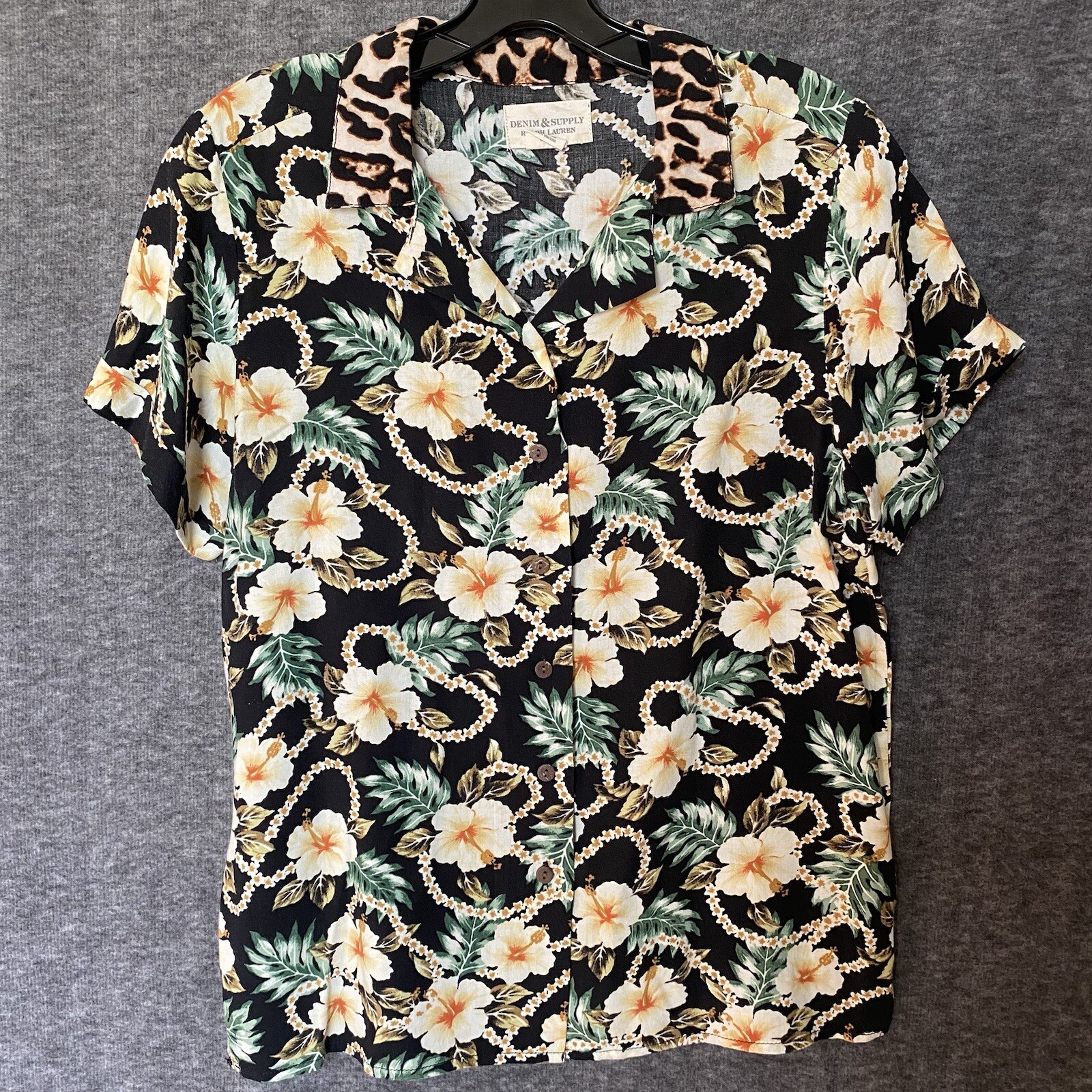 Ralph Lauren Denim Supply Top Women M Floral Hawaiian Shirt Aloha Beach Vacation