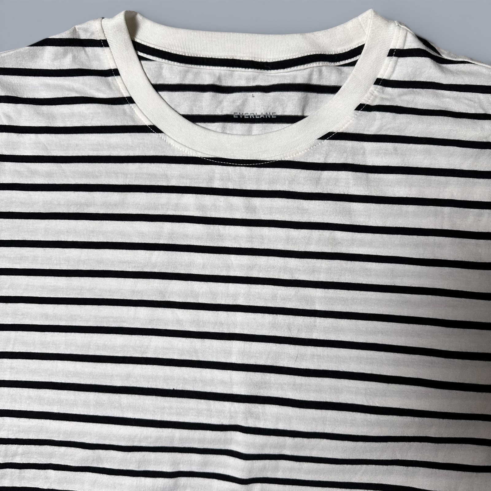 Everlane Box-Cut Tee Essential Cotton Womens L White Black Striped NWOT