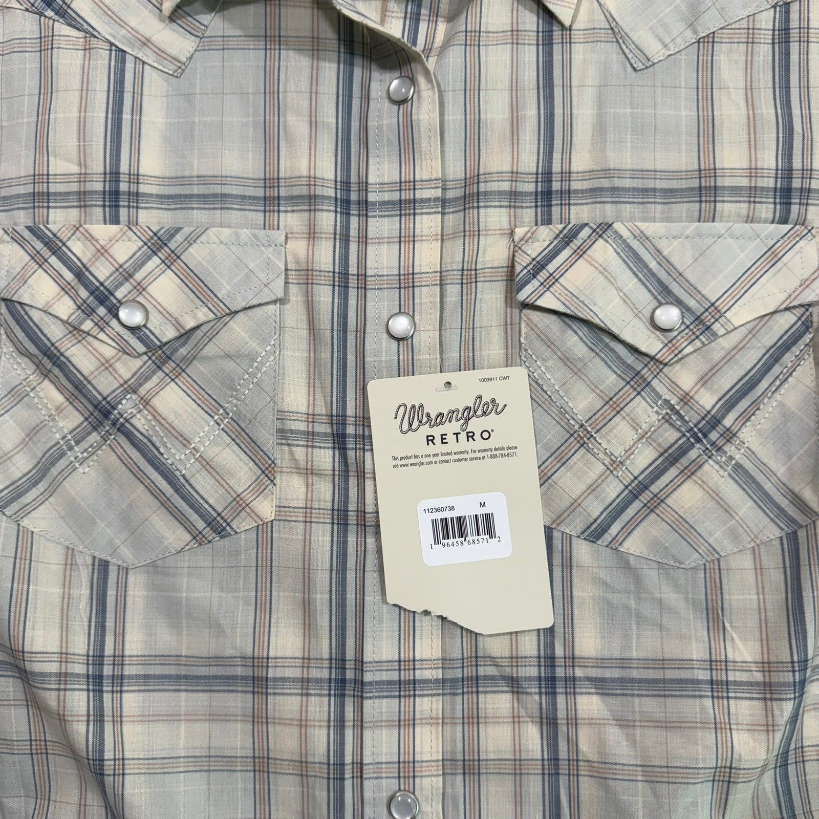 Wrangler Retro Shirt Womens M Gray Plaid Pearl Snap NWT Cowgirl Western Rodeo
