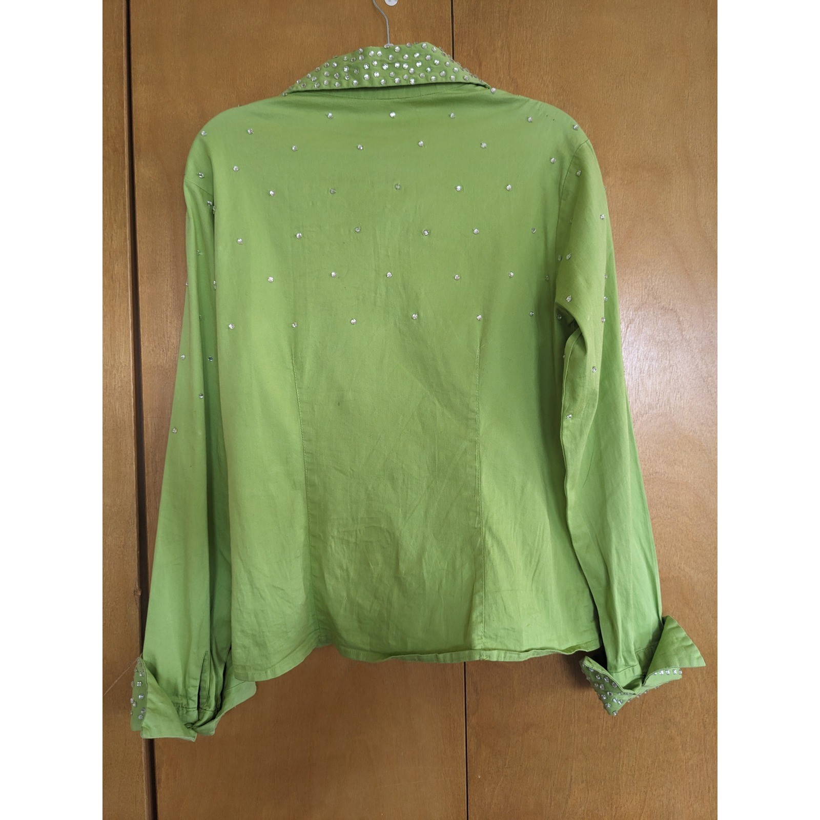 Rods Western Lime Green Rhinestone Embellished Button Up Shirt Womens XL Rodeo