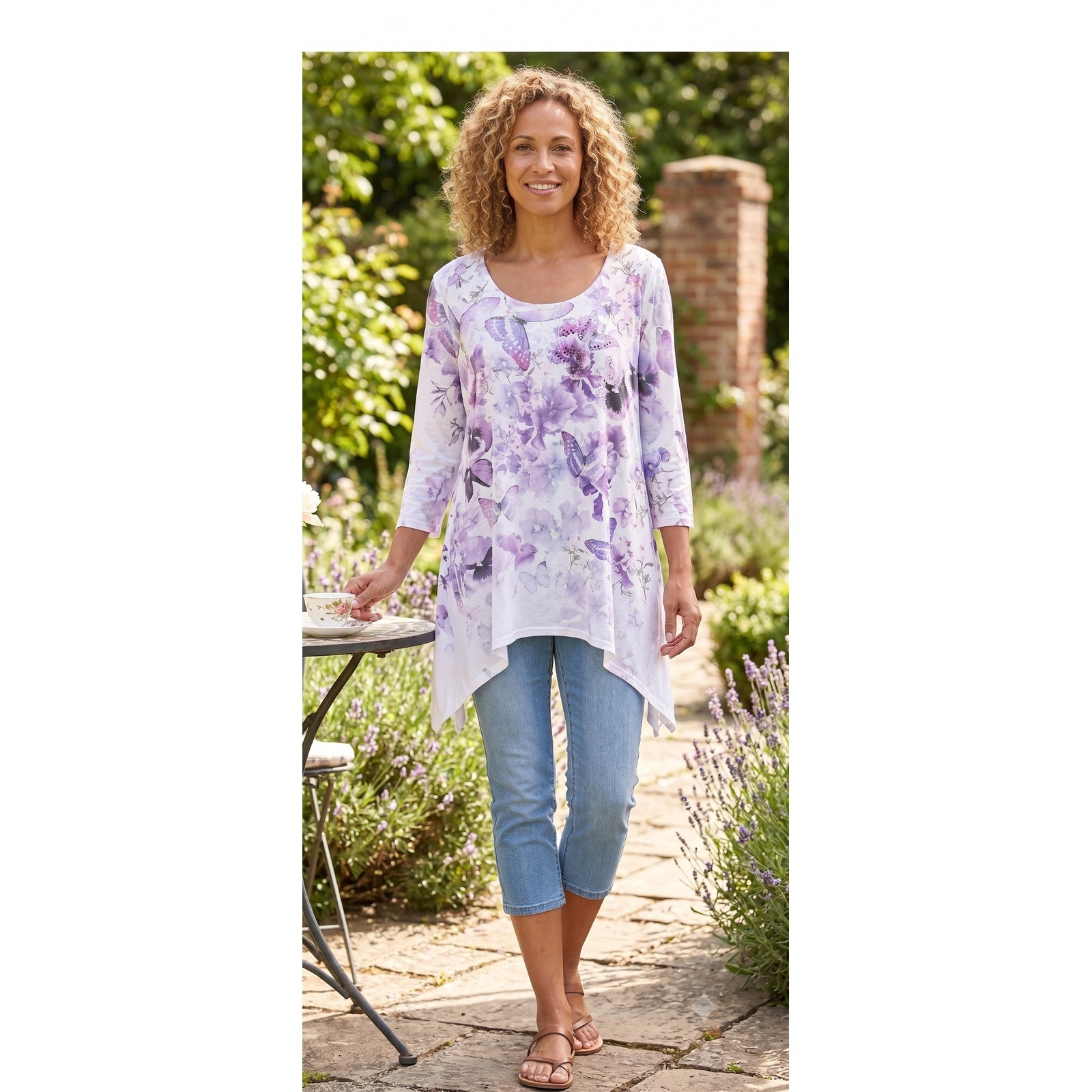 Women Top 2X Floral Asymmetrical Rhinestone Butterfly Fairy Cottagecore Romantic