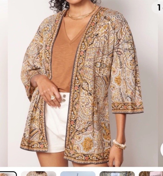 NWT $99 CLEOBELLA Paisley Open Kaleidoscope Natural Yarn Kimono Cover Up M/L