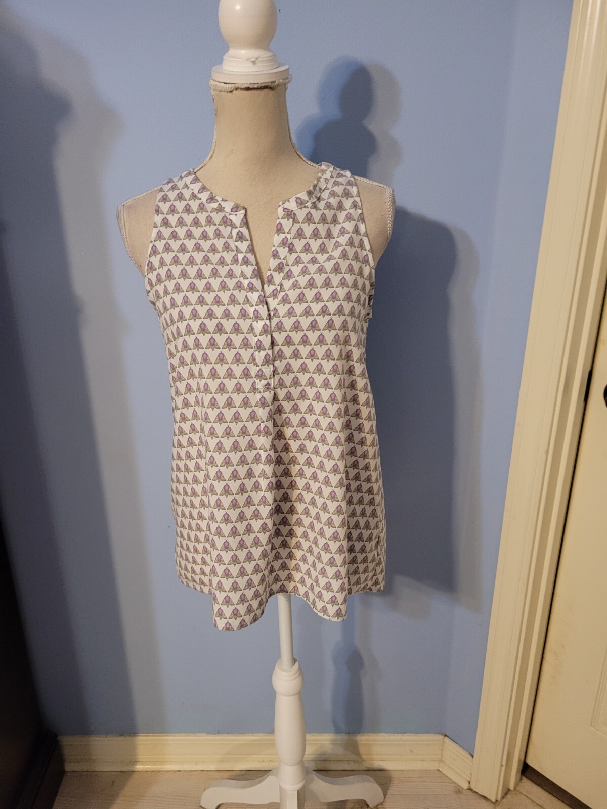 Dalia Size Small Blouse Womens White Multicolored Sleeveless
