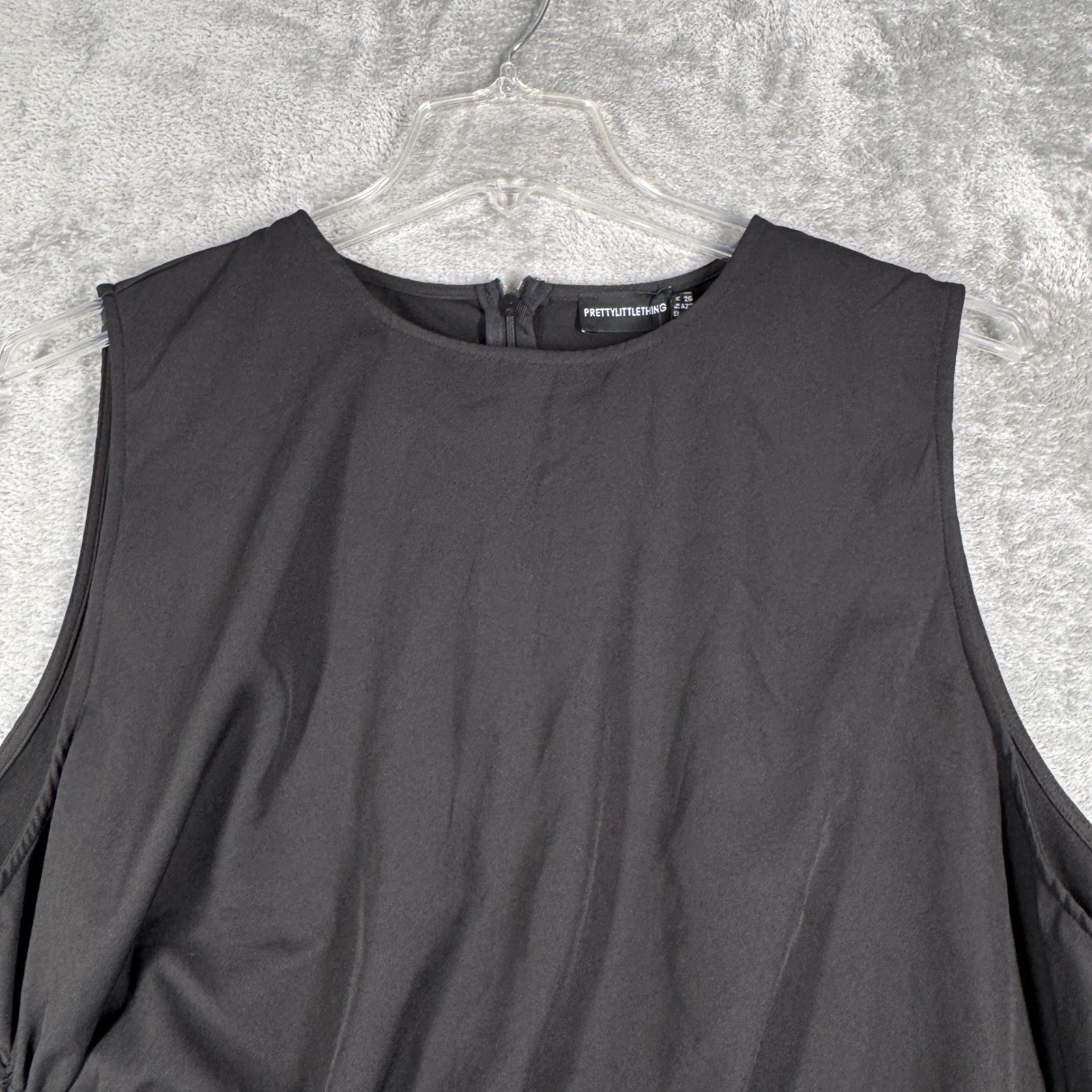 PrettyLittleThing Plus Black Ruched Asymmetric Top US 22 NWT Sleeveless Y2K