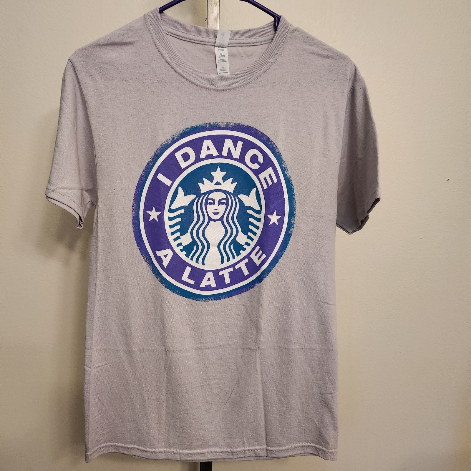 NWOT Starbucks Gray Graphic Tee Siren Logo I Dance A Latte Sz S Dancer Fuel