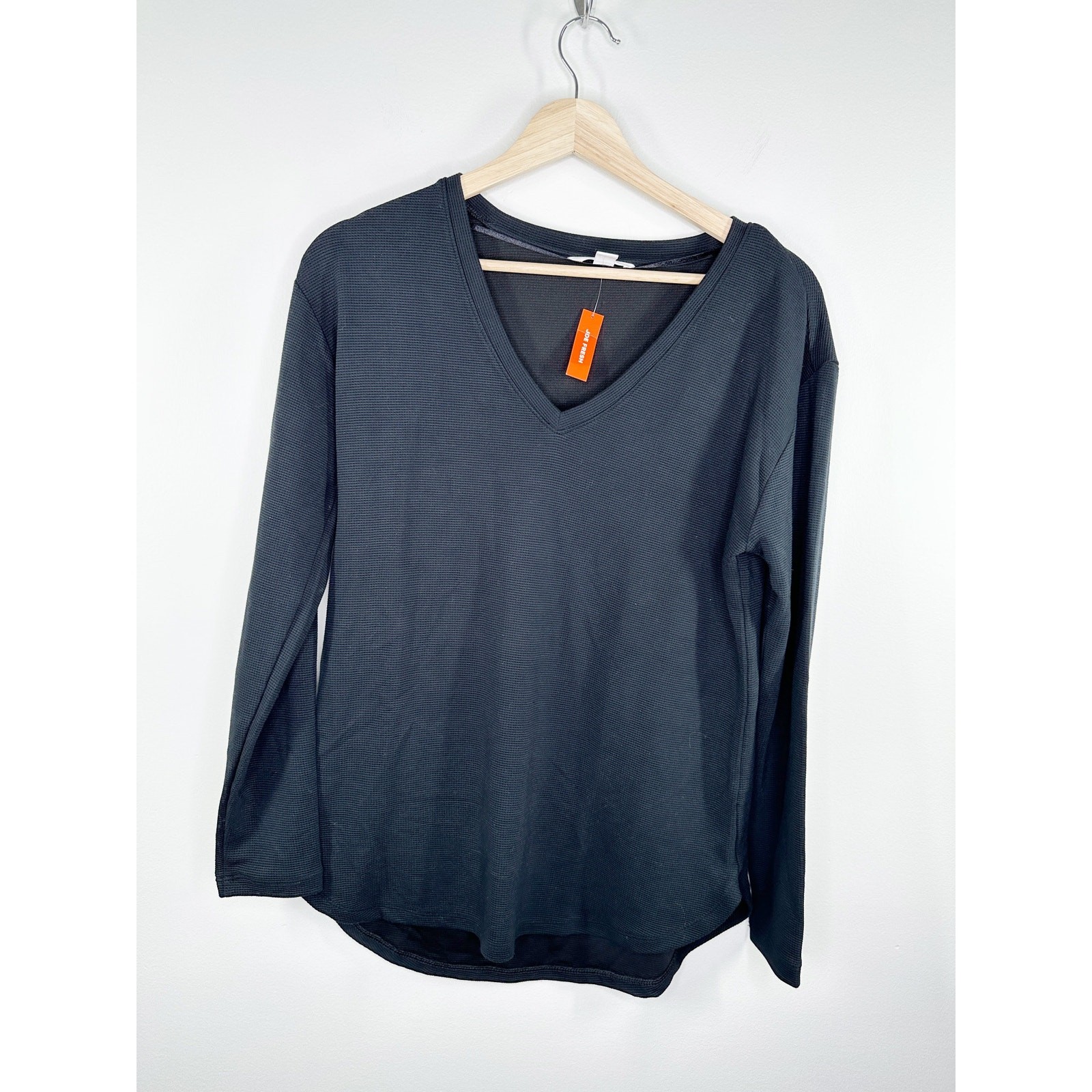 Joe Fresh Black Thermal Long Sleeve V-Neck Shirt Womens XS NWT Basic Casual