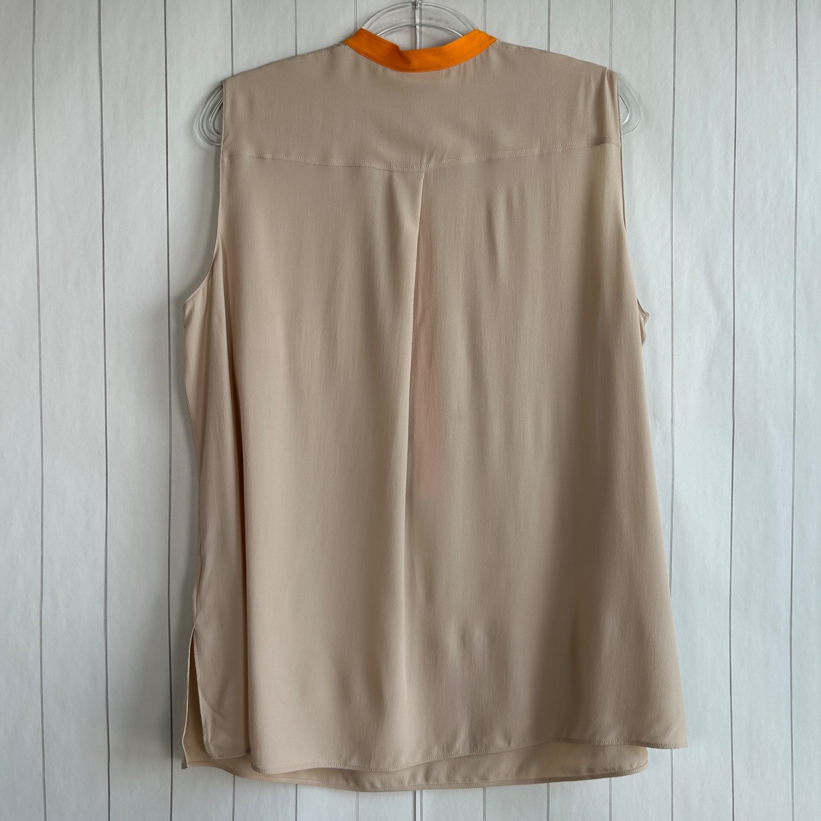 Akris Punto size 14 blouse top sleeveless silk blend beige orange w pockets