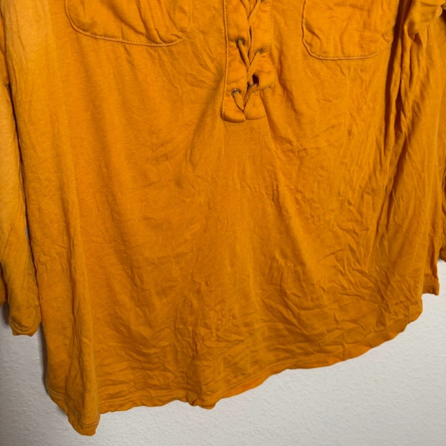 Soho Jeans Blouse Women’s Medium Mustard V-Neck Pocket 3/4 Sleeve Shirt Top