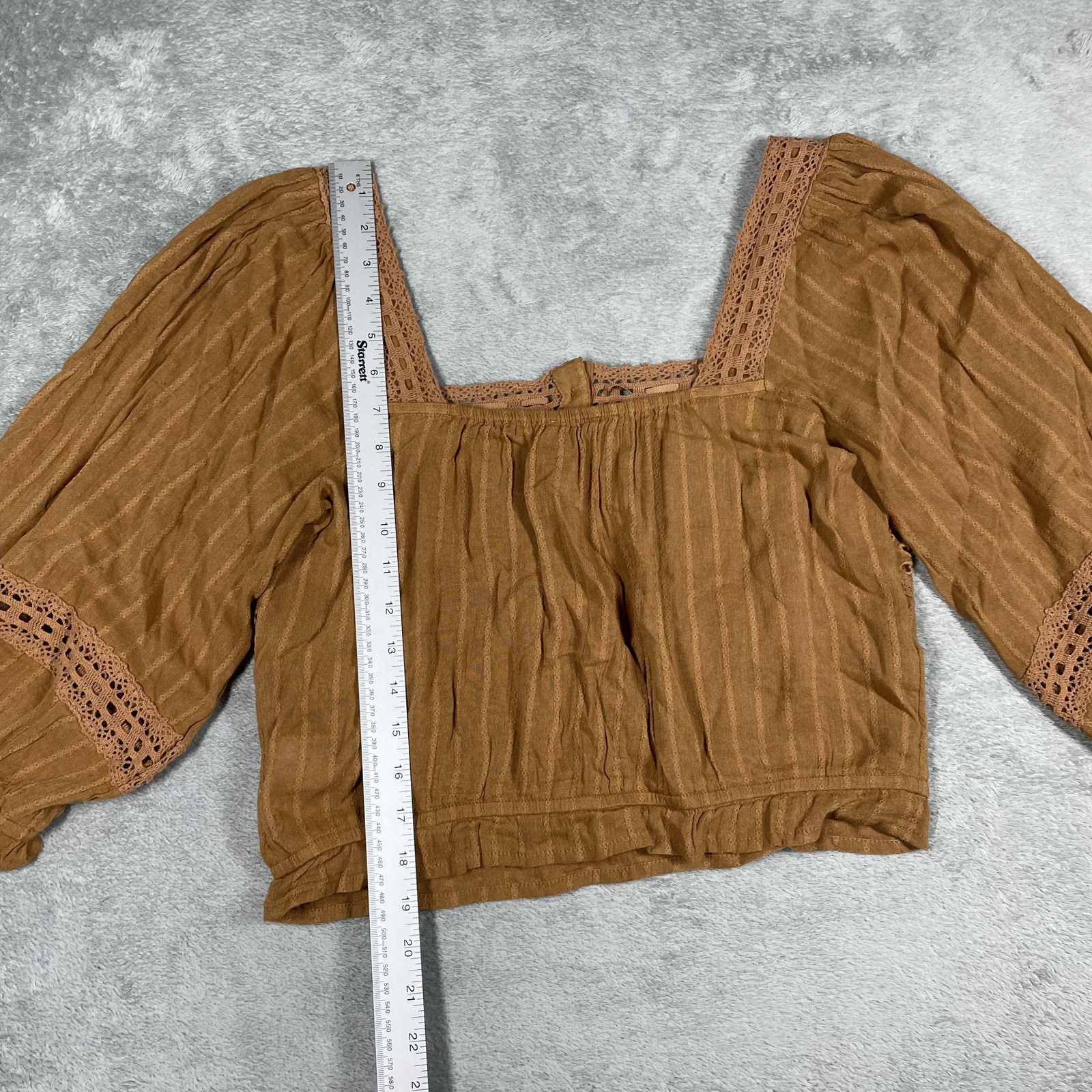 American Eagle Shirt Womens Large Brown Boho Peasant Lace Eyelet Top Blouse