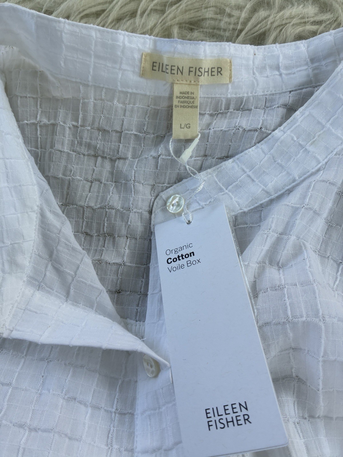 NWT Eileen Fisher organic Cotton Voile mandarin style Top L/G