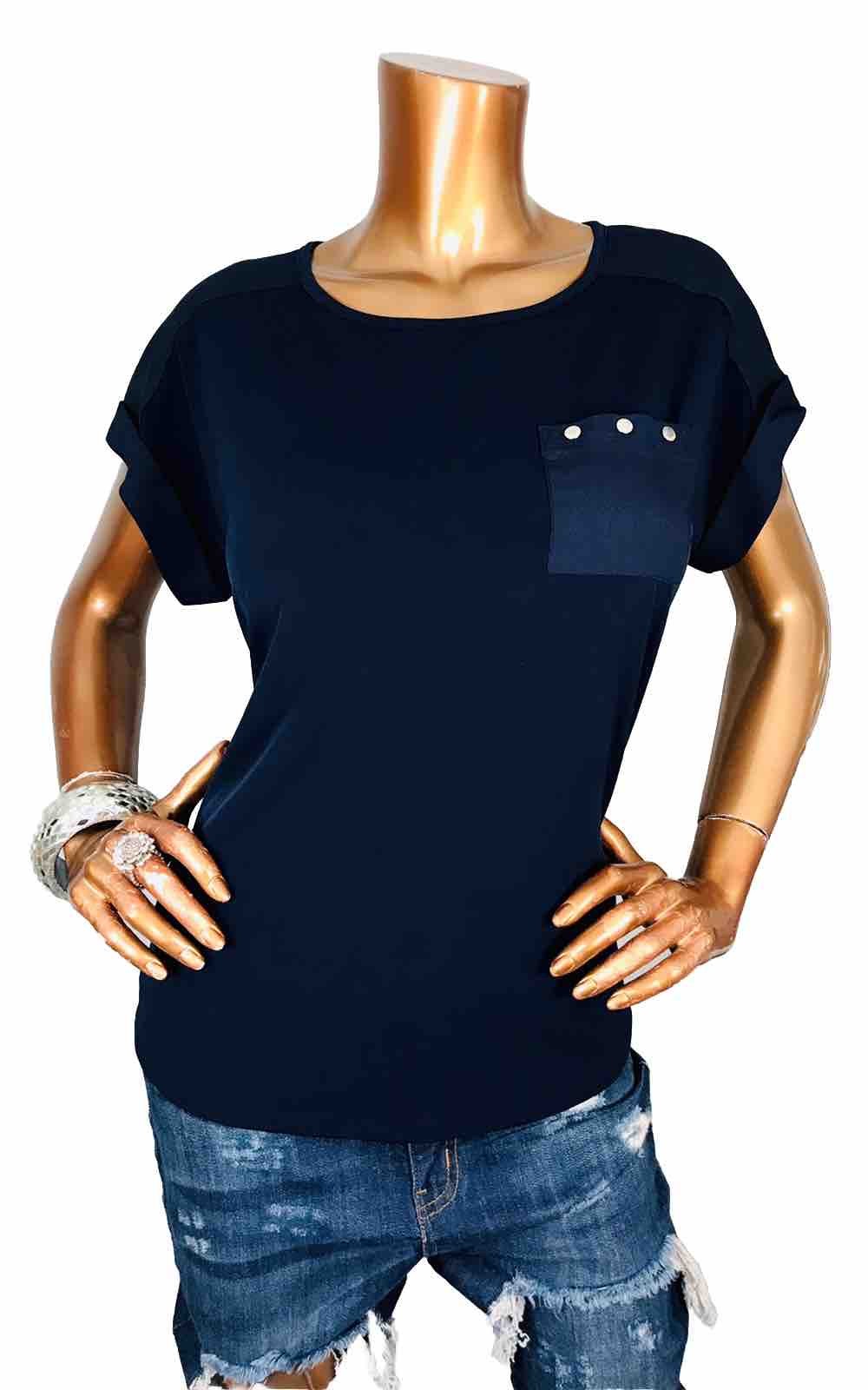Calvin Klein M Top Stretch Navy CK Logo Buttons Blouse Sleveless Casual Easywear