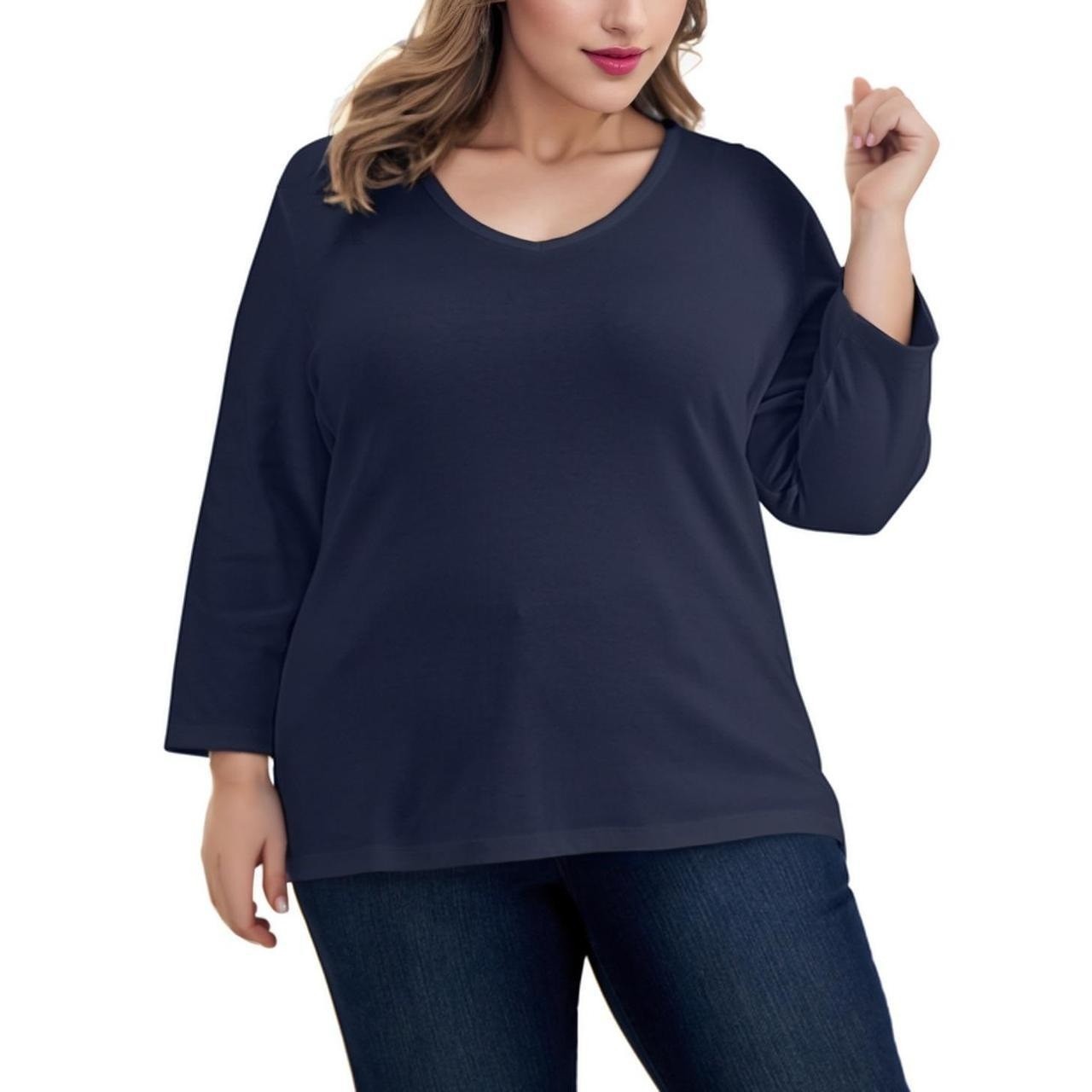 Karen Scott Womens S Intrepid Blue V Neck Long Sleeve T Shirt Top NWT DC80