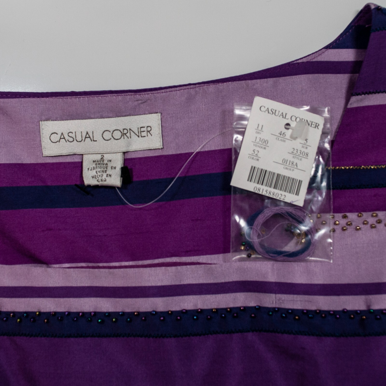 NEW Casual Corner Silk Beaded Tank Top Womens 2 Purple Satin Blouse Y2K AA11