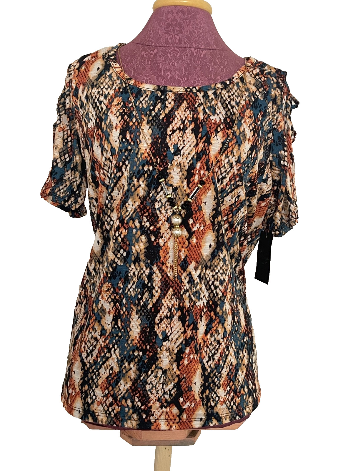 Goddess Women’s Snake Print Cold Shoulder Lace Up Sleeve Blouse Size XL