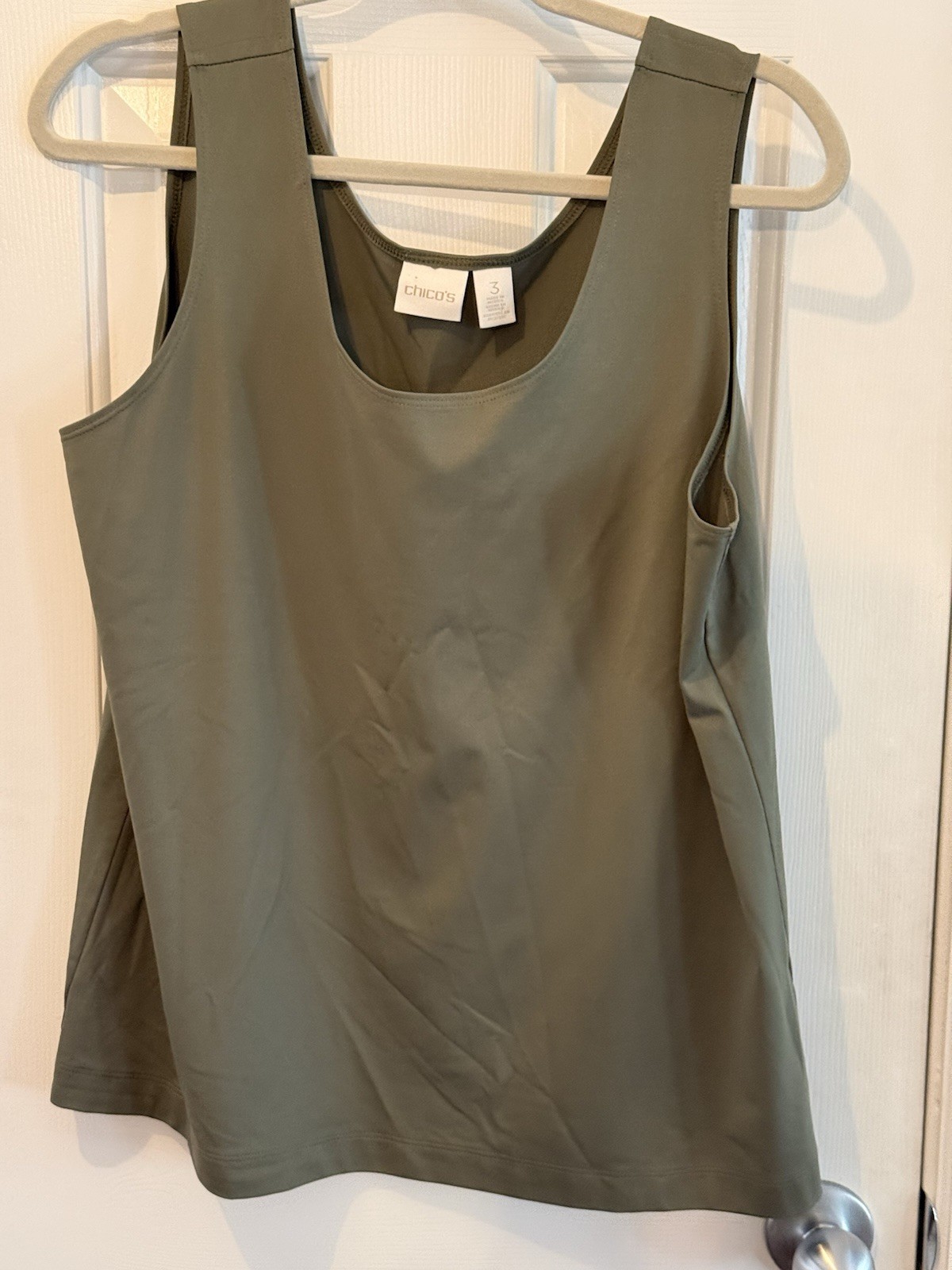 chicos size 3 Or XL Lot Of 3 Tank Tops Blck Olive GreenBlue 92% Nylon 8% Spandex