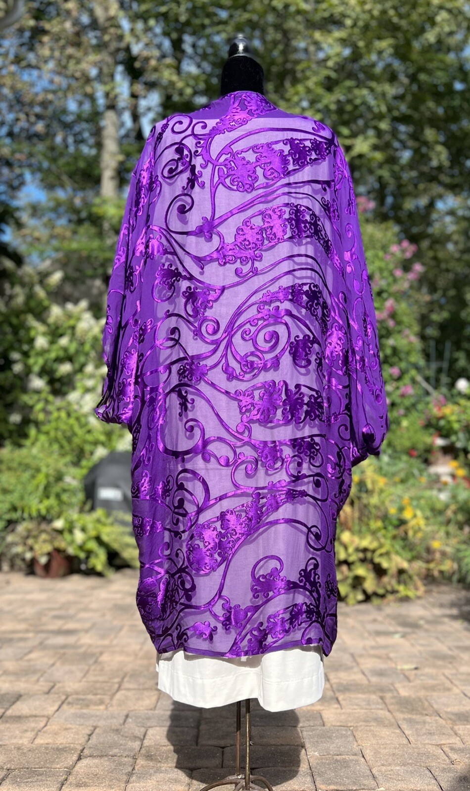 Eskandar 0 Purple Silk Blend Devore Batwing Cocoon Long Duster Jacket England