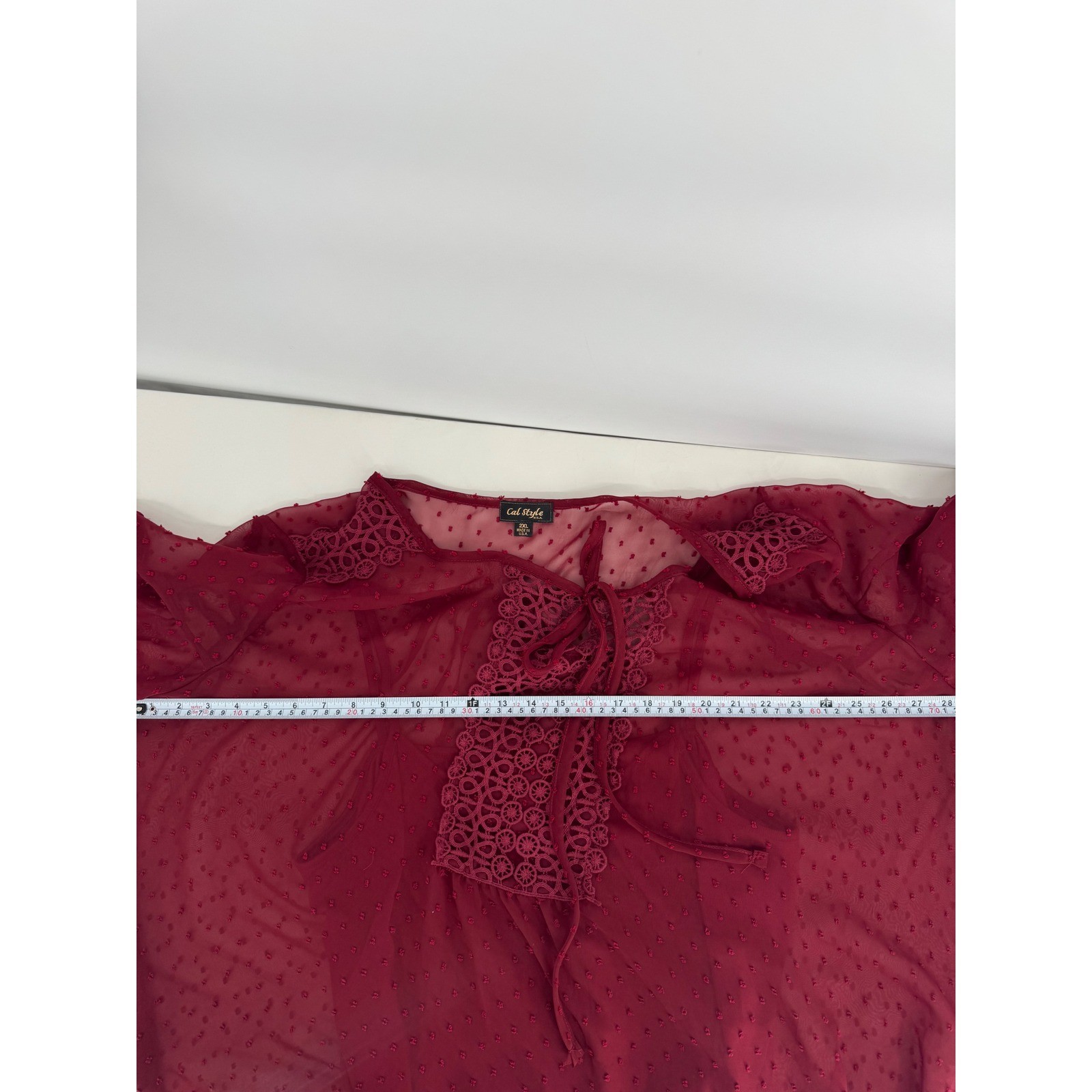 Cal Style Burgundy Dot Crochet Lace Tie Front Blouse with Camisole Sz 2XL Womens