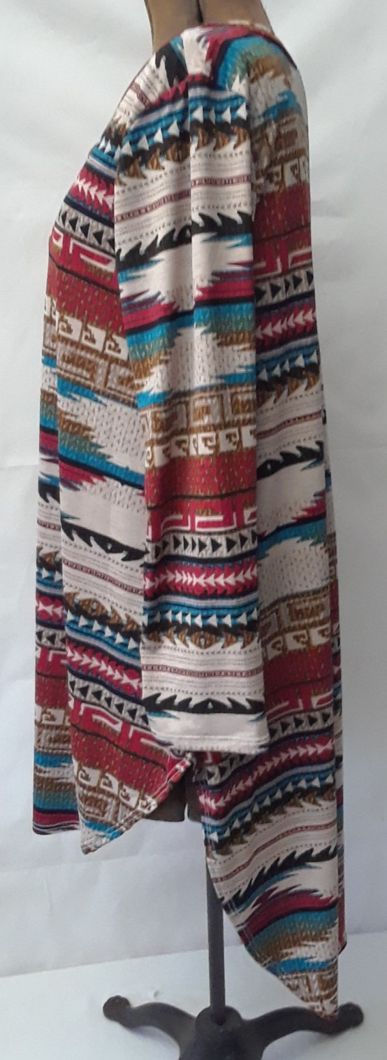 High Low Indian Theme V-Neck Quarter Sleeve Woman Size M Top NEW