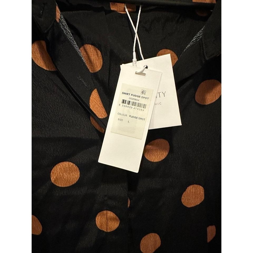 City Chic Fudge Spot Shirt Black Tan Polka Dot Button Down Blouse Size L NEW