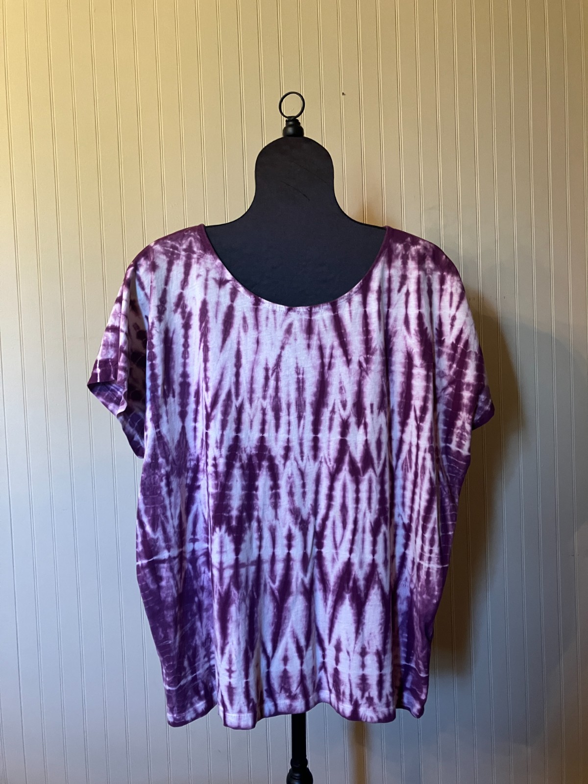 J Jill~Shibori ~Purple Tie Dyed~Hippie Vibe~S/SLV~100% Cotton Knit T-Shirt~SZ~XL
