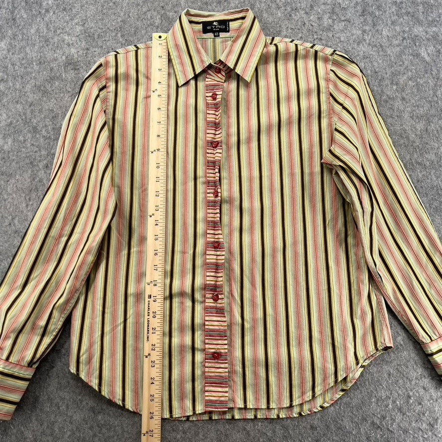 Etro Milano Button Up Shirt Top Womens Size 48 Yellow Striped