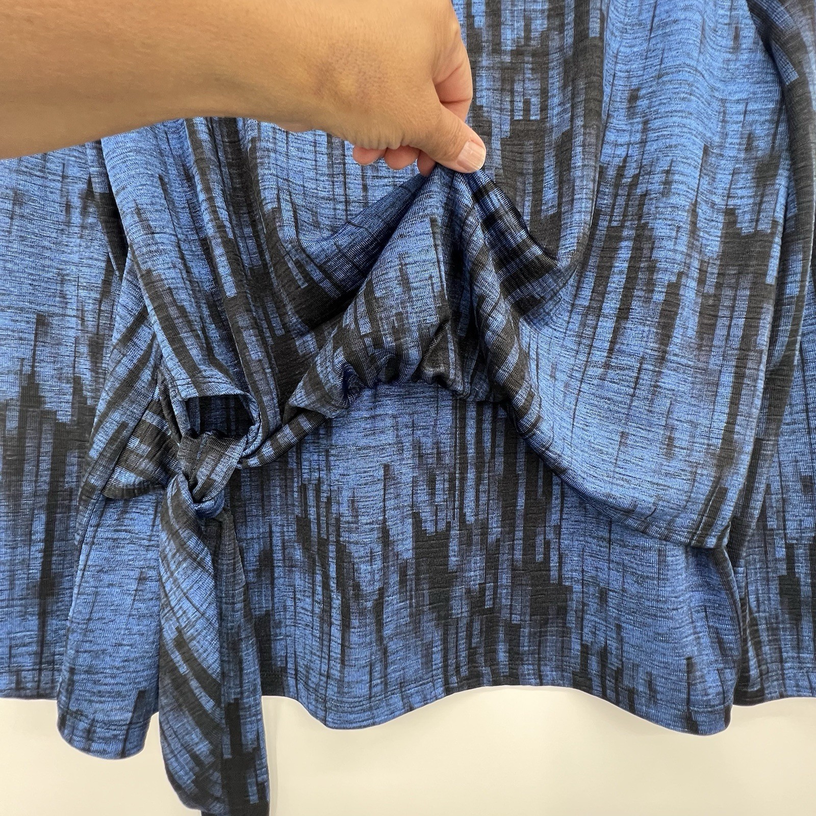 Clara Sun Woo Water Ripple Crinkle Pleat Blouson Overlay Top Sz L Side Tie Blue
