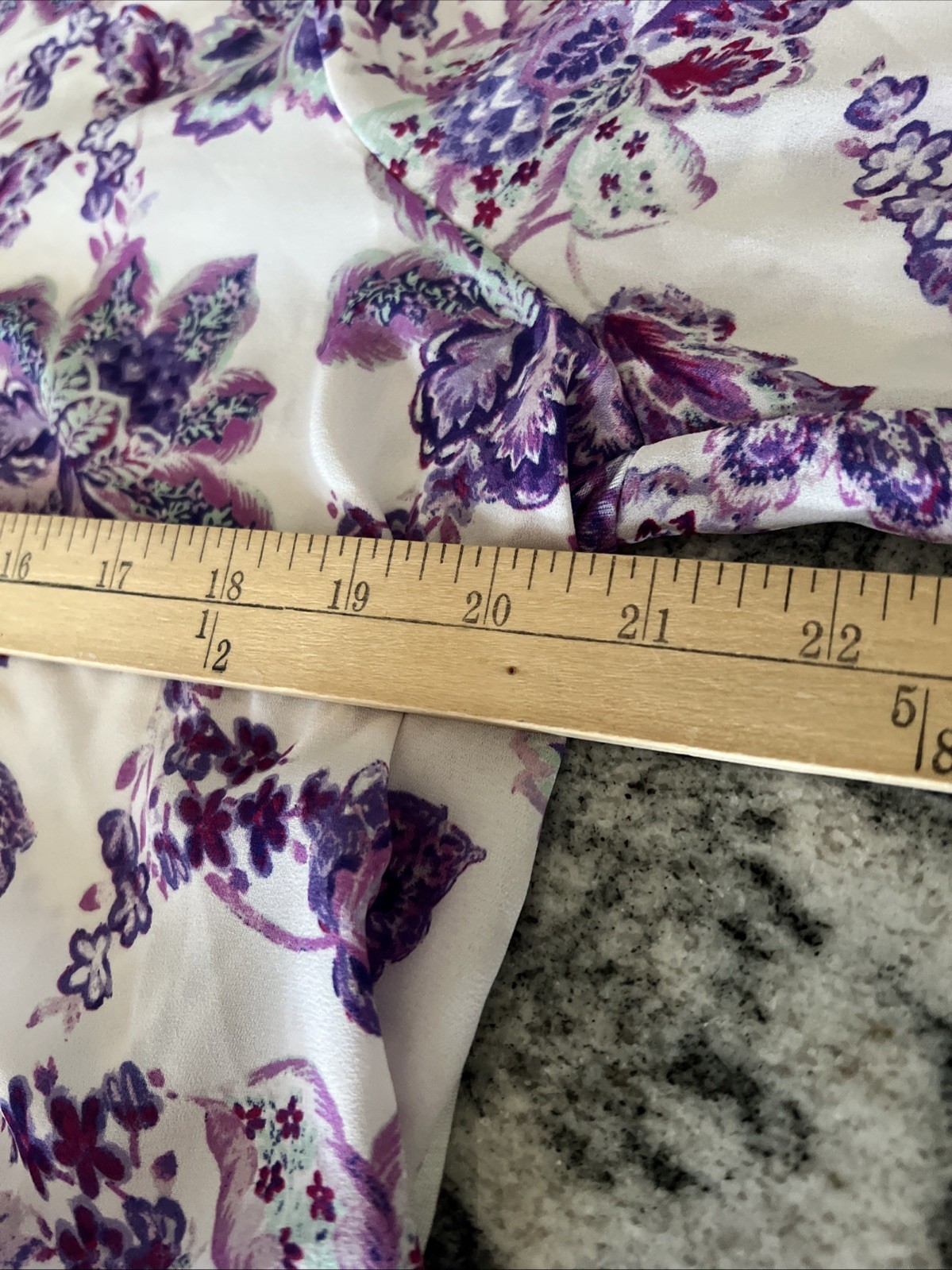 Loft L Purple Floral Pullover Blouse V Neck Long Bell Slvs 100% Rayon Washable