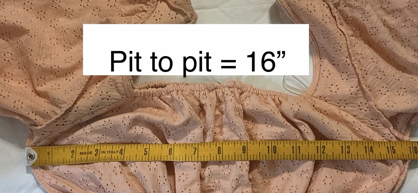 Peach / Coral Smocked Eyelet Puff Short Sleeve Square Neck Crop Cotton Blouse M