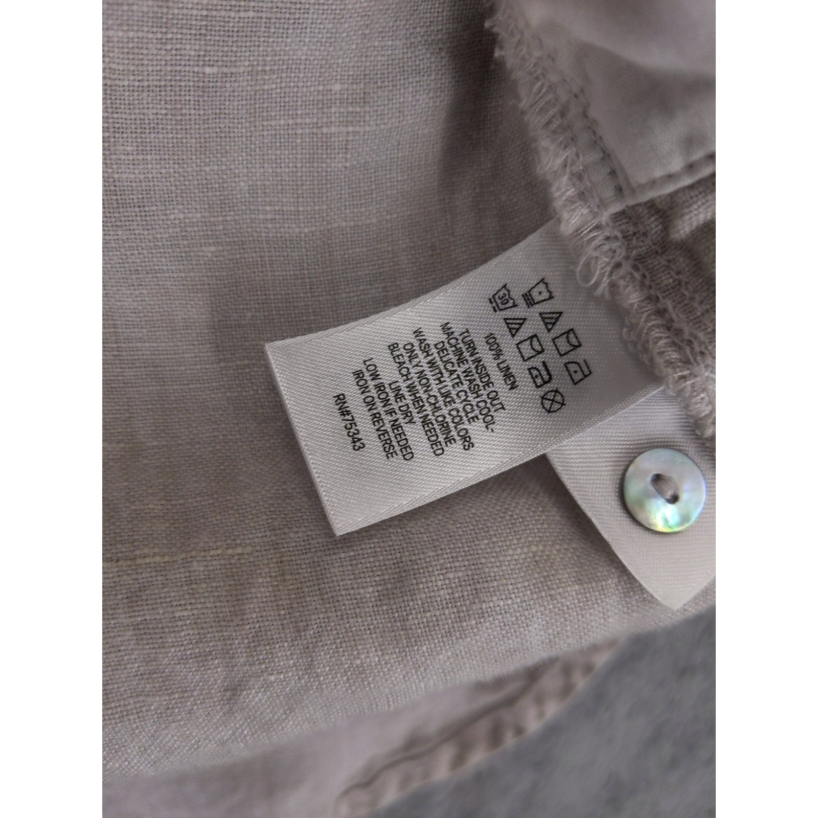 Tahari Tunic Top Womens Small Beige 100% Linen Roll Tab Sleeve Pockets