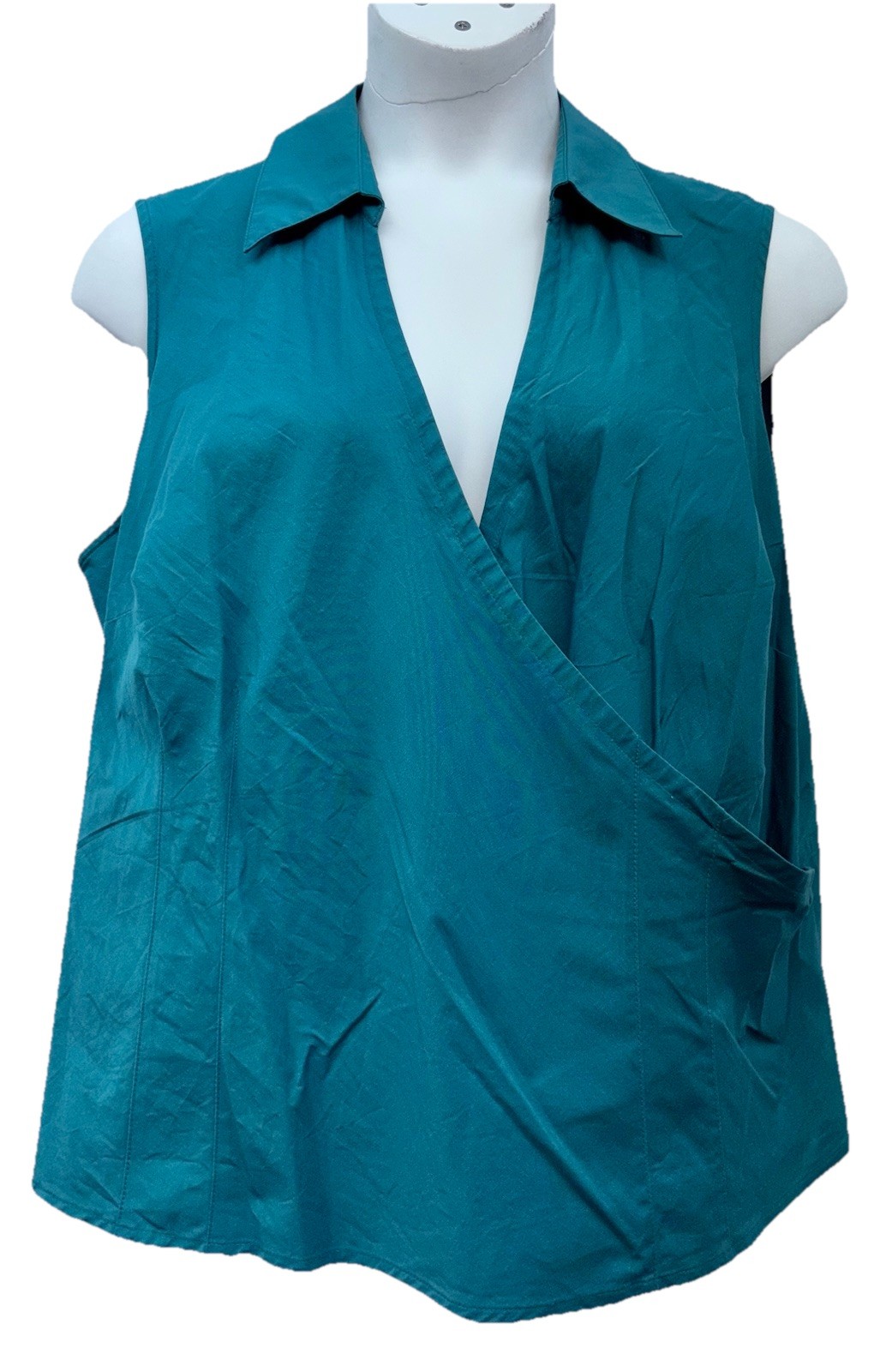 Worthington Women Size 2X Sleeveless Plunging V-Neck Collared Stretchy Top Teal
