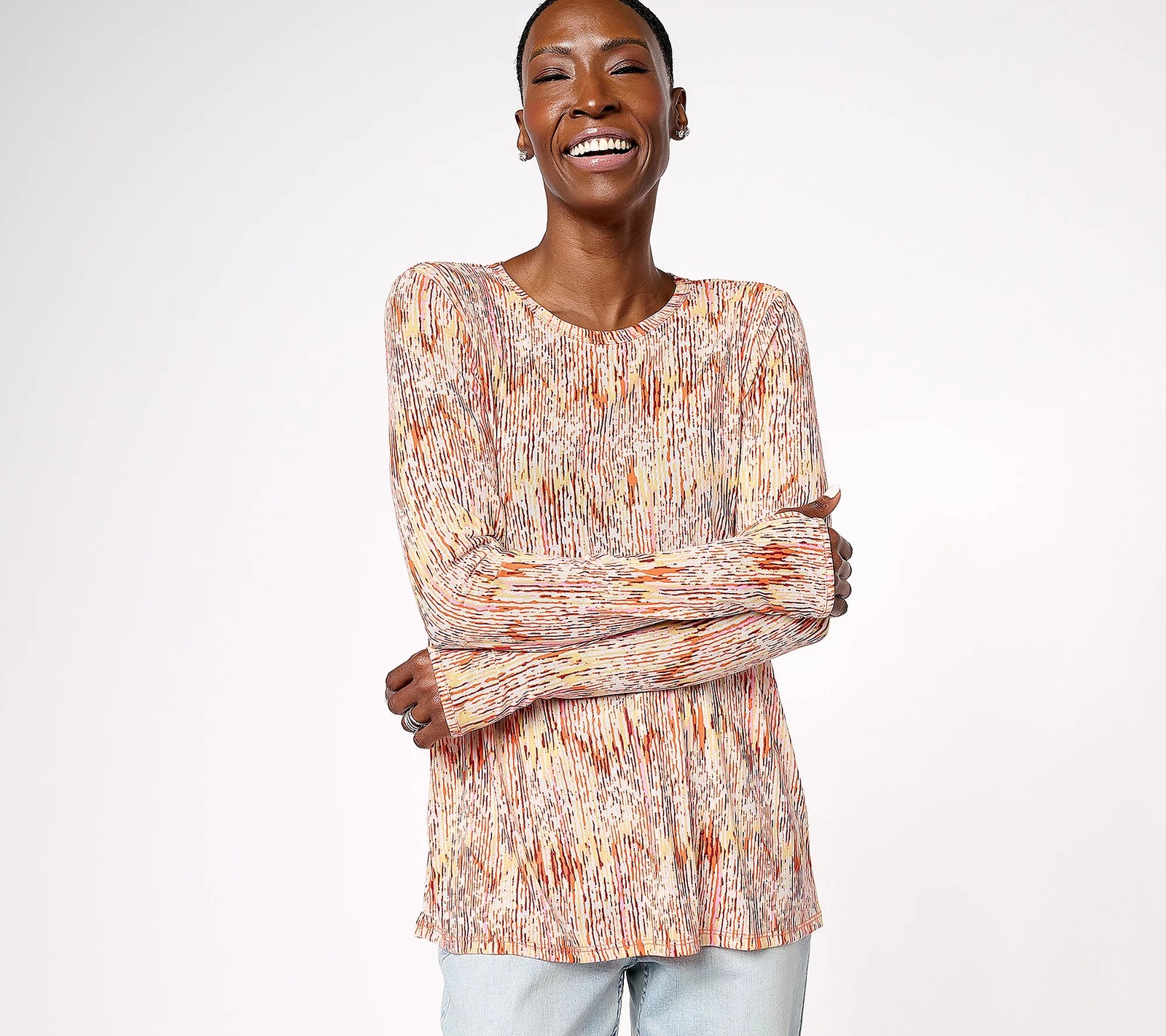 LOGO Layers by Lori Goldstein Printed Mesh Top Orange 1X New
