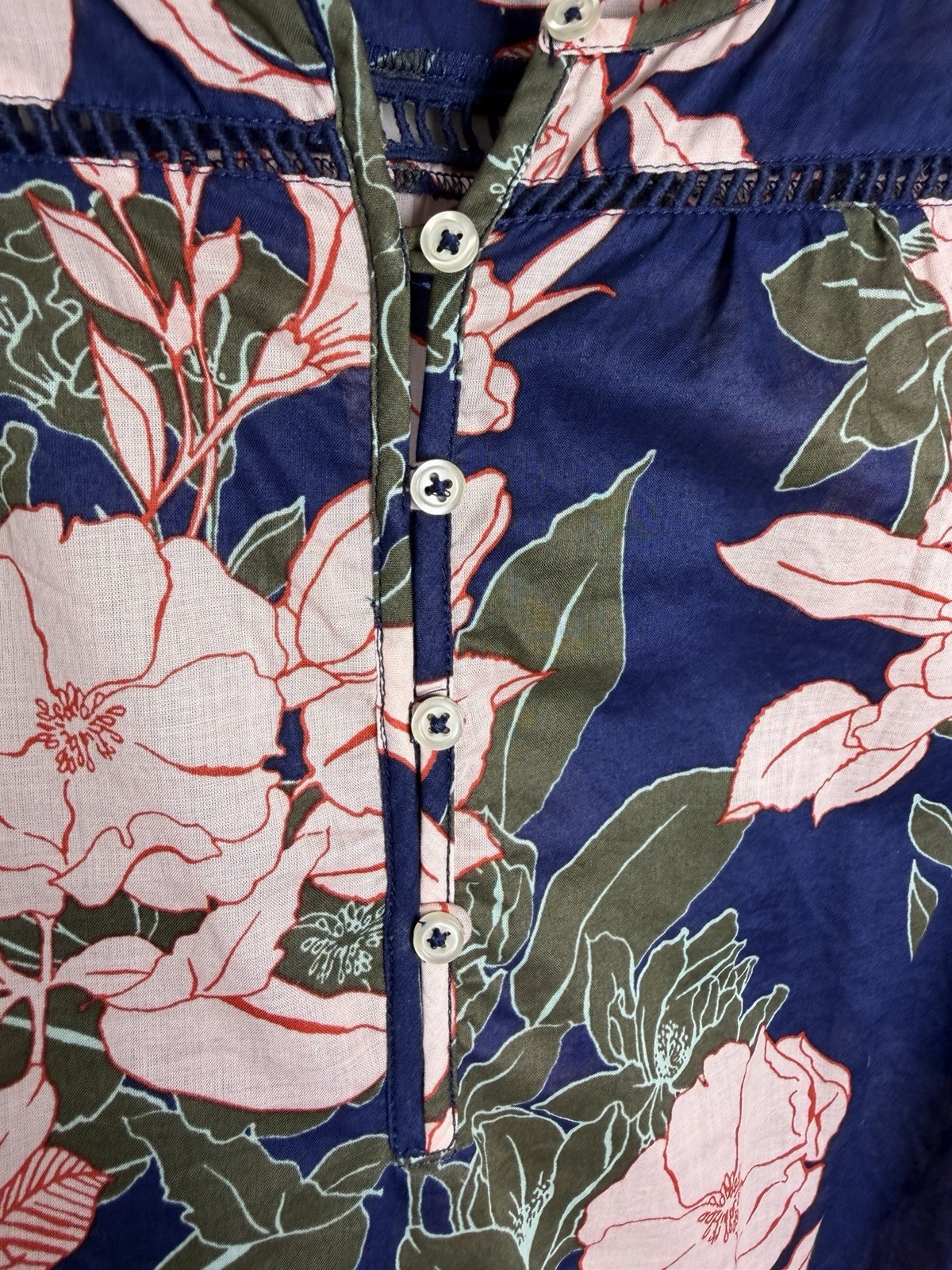 Talbots Floral Long Sleeve Cotton Popover Top Coastal Resort Women’s Size Large